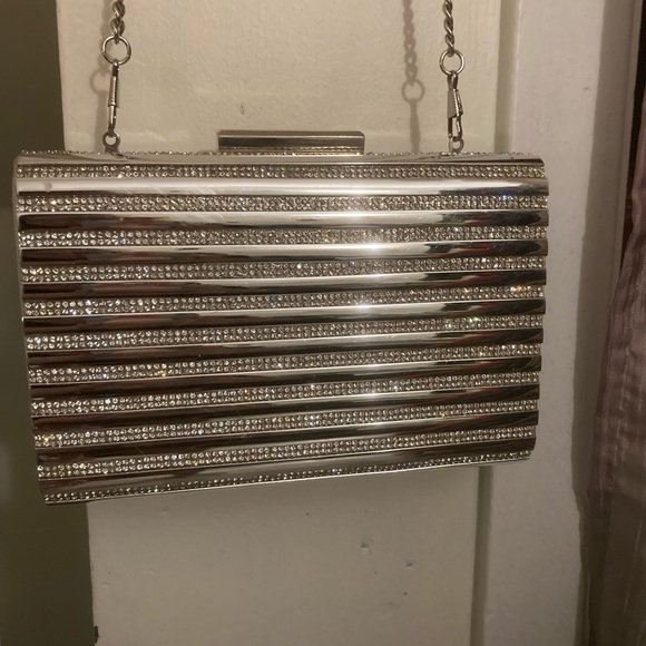Silver Strap Clutch with Long Chain. - Picture 2 of 3